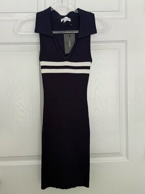Navy Ribbed Polo Dress with White Stripe | NWT